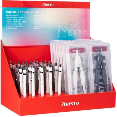 Aristo Présentoir 12 compas Topline, 30 porte-mines Studio, série mate, Compas, Rouge Aristo Présentoir 12 compas Topline, 30 porte-mines Studio, série mate, Compas, Rouge