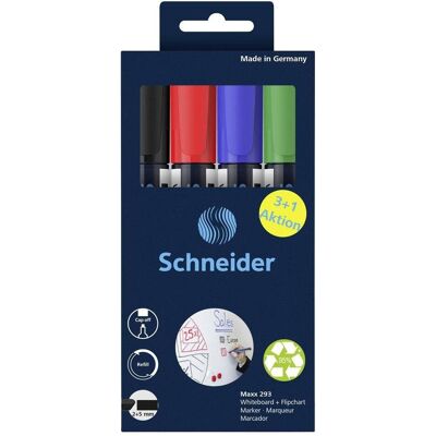 Schneider, Marqueur, 4 marqueurs Maxx 293 pour tableaux blancs et paperboards, couleurs assorties 2.0 (4x) Schneider, Marqueur, 4 marqueurs Maxx 293 pour tableaux blancs et paperboards, couleurs assorties 2.0 (4x)