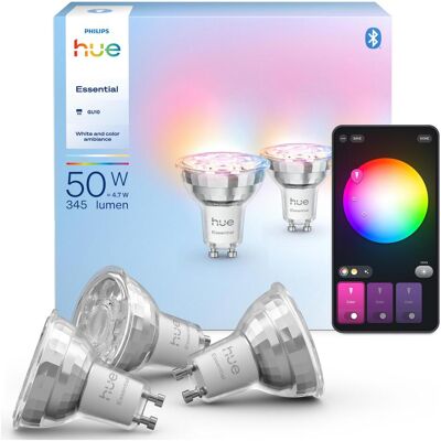 Philips Hue, Ampoule, Essential White & Color Ambiance (GU10, 345 lm, 3x) Philips Hue, Ampoule, Essential White & Color Ambiance (GU10, 345 lm, 3x)