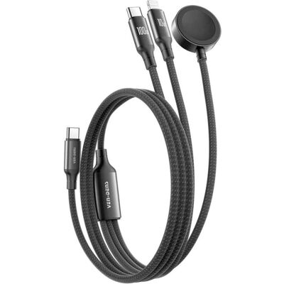 Ven-Dens 3-in-1 Flexible USB-C iPhone & Apple Watch Data & Charge Kabel, Montre connectée : accessoires, Noir, Gris Ven-Dens 3-in-1 Flexible USB-C iPhone & Apple Watch Data & Charge Kabel, Montre connectée : accessoires, Noir, Gris