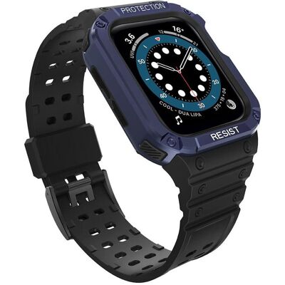 Hurtel Protect Strap Band with Case for Apple Watch 7 / SE (41/40 / 38mm) Case Armored Watch Cover Bla (Plastique, TPU), Sangles de montre, Noir, Bleu Hurtel Protect Strap Band with Case for Apple Watch 7 / SE (41/40 / 38mm) Case Armored Watch Cover Bla (Plastique, TPU), Sangles de montre, Noir, Bleu