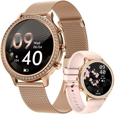 Giewont Veltori VT310-1 Damen-Smartwatch, goldenes Armband + rosafarbenes Silikonarmband, Montre connectée Giewont Veltori VT310-1 Damen-Smartwatch, goldenes Armband + rosafarbenes Silikonarmband, Montre connectée