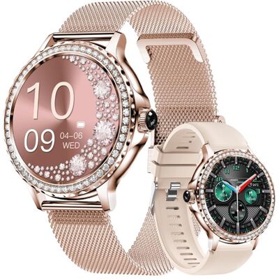 Giewont Veltori VT320-1 Damen-Smartwatch, goldenes Armband + rosafarbenes Silikonarmband, Montre connectée Giewont Veltori VT320-1 Damen-Smartwatch, goldenes Armband + rosafarbenes Silikonarmband, Montre connectée