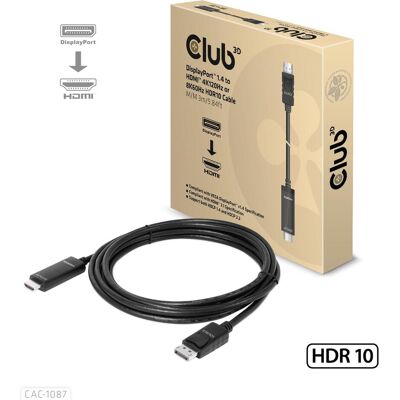 Club 3D HDMI (Typ A) — DisplayPort (3 m), Câble vidéo, Noir Club 3D HDMI (Typ A) — DisplayPort (3 m), Câble vidéo, Noir