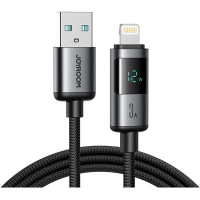 Joyroom USB-A to Lightning fast charging cable with display 3A, 1.2 m (1.20 m, USB 2.0), Câble USB Joyroom USB-A to Lightning fast charging cable with display 3A, 1.2 m (1.20 m, USB 2.0), Câble USB