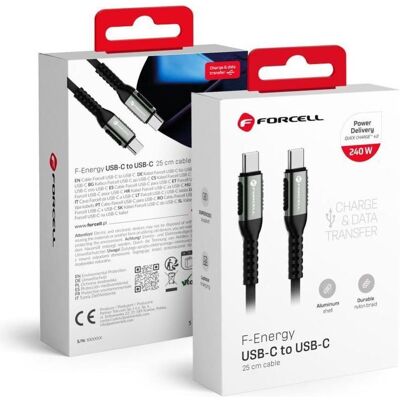 Forcell Cable F-ENERGY C263 cable Type C to Type C QC4.0 PD 5A 240W Cafule 0,25 m black (0.25 m, 240 W), Câble USB Forcell Cable F-ENERGY C263 cable Type C to Type C QC4.0 PD 5A 240W Cafule 0,25 m black (0.25 m, 240 W), Câble USB