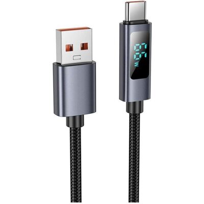 Hoco Cable Cable USB A to USB C 5A with display 1 m X112 black (1 m, USB 3.2 Gen 1, 100 W), Câble USB Hoco Cable Cable USB A to USB C 5A with display 1 m X112 black (1 m, USB 3.2 Gen 1, 100 W), Câble USB