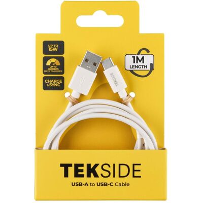 Câble de données Cellular Line TEKSIDE 1 m USB-A/Type-C, blanc (1 m, 15 W), Câble USB Câble de données Cellular Line TEKSIDE 1 m USB-A/Type-C, blanc (1 m, 15 W), Câble USB