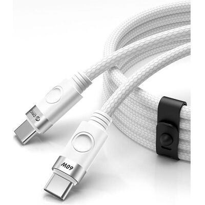 Orico Cable CDX 60W 3A Power Delivery USB-C - USB-C 1m Cable - White (1 m, USB 2.0, 60 W), Câble USB Orico Cable CDX 60W 3A Power Delivery USB-C - USB-C 1m Cable - White (1 m, USB 2.0, 60 W), Câble USB