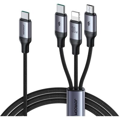 Joyroom SA21-1T3 Speedy Series 30W 3-in-1 Fast Charging Cable (Type-C to L+C+M) 1.2m-Black (1.20 m, 30 W), Câble USB Joyroom SA21-1T3 Speedy Series 30W 3-in-1 Fast Charging Cable (Type-C to L+C+M) 1.2m-Black (1.20 m, 30 W), Câble USB