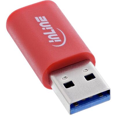 InLine USB-Datenblocker, Adapter USB-A Stecker an USB-C Buchse, 5 V, 1,5 A (USB-A, USB-C), Adaptateur USB, Rouge InLine USB-Datenblocker, Adapter USB-A Stecker an USB-C Buchse, 5 V, 1,5 A (USB-A, USB-C), Adaptateur USB, Rouge