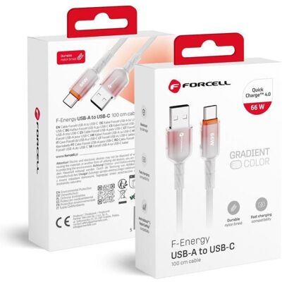Forcell Cable F-ENERGY C352 cable USB A to Type C QC4.0 3A 66W Gradient 1 m white (1 m, USB 2.0, 66 W), Câble USB Forcell Cable F-ENERGY C352 cable USB A to Type C QC4.0 3A 66W Gradient 1 m white (1 m, USB 2.0, 66 W), Câble USB