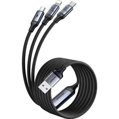 Joyroom SA21-1T3 Speedy Series 100W 3-in-1 Fast Charging Cable (USB-A to L+C+M) 1.2m-Black (1.20 m, USB 3.2 Gen 1, 100 W), Câble USB Joyroom SA21-1T3 Speedy Series 100W 3-in-1 Fast Charging Cable (USB-A to L+C+M) 1.2m-Black (1.20 m, USB 3.2 Gen 1, 100 W), Câble USB