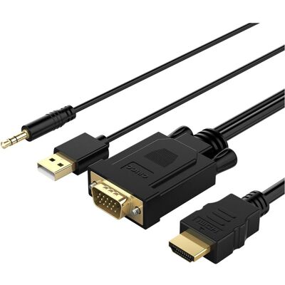 Orico XD-VATH noir / Câble VGA vers HDMI / Audio USB / Full HD 60 Hz / 5 m (5 m), Câble vidéo, Noir Orico XD-VATH noir / Câble VGA vers HDMI / Audio USB / Full HD 60 Hz / 5 m (5 m), Câble vidéo, Noir