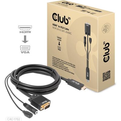 Club 3D Câble Club3D HDMI+Micro-USB femelle > VGA+ mâle/femelle (2 m), Câble vidéo, Noir Club 3D Câble Club3D HDMI+Micro-USB femelle > VGA+ mâle/femelle (2 m), Câble vidéo, Noir