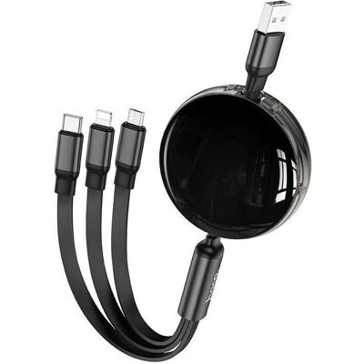 Hoco Cable cable 3in1 USB A to Lightning / Micro USB / Type C 2A X78 1 m black (1 m), Câble USB Hoco Cable cable 3in1 USB A to Lightning / Micro USB / Type C 2A X78 1 m black (1 m), Câble USB