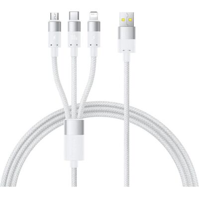 Baseus USB-A to Lightning / microUSB / USB-C Charging Kable StarSpeed, 100W, 5A, 1.5m, blanc (1.50 m, USB 1.0, 100 W), Câble USB Baseus USB-A to Lightning / microUSB / USB-C Charging Kable StarSpeed, 100W, 5A, 1.5m, blanc (1.50 m, USB 1.0, 100 W), Câble USB