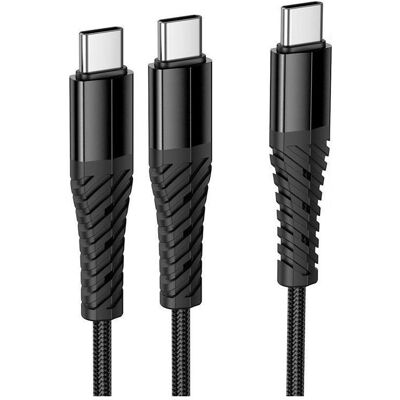 Hoco Cable Cable 2in1 USB C to USB C+C 1 m X123 black (1 m), Câble USB Hoco Cable Cable 2in1 USB C to USB C+C 1 m X123 black (1 m), Câble USB