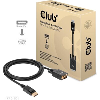 Club 3D Câble DisplayPort vers VGA M/M (2 m), Câble vidéo, Noir Club 3D Câble DisplayPort vers VGA M/M (2 m), Câble vidéo, Noir