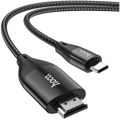 Hoco - Adaptateur de câble vidéo (UA16) - USB Type-C vers HDMI, 4K 30Hz, 2m - Gris (2 m), Câble vidéo, Gris Hoco - Adaptateur de câble vidéo (UA16) - USB Type-C vers HDMI, 4K 30Hz, 2m - Gris (2 m), Câble vidéo, Gris