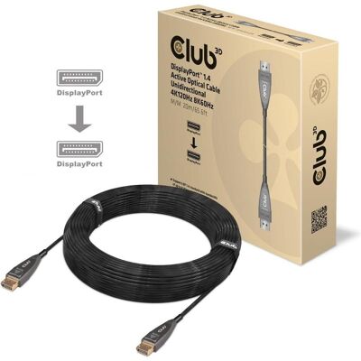 Club 3D 3D DISPLAYPORT 1.4 ACTIVE OPTICAL CABLE UNIDIRECTIONAL MALE / MALE 20 METERS/65.62FT.8K @60HZ (20 m), Câble vidéo, Noir Club 3D 3D DISPLAYPORT 1.4 ACTIVE OPTICAL CABLE UNIDIRECTIONAL MALE / MALE 20 METERS/65.62FT.8K @60HZ (20 m), Câble vidéo, Noir