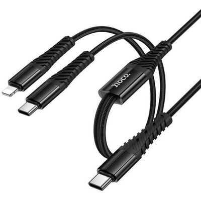 Hoco Cable Cable 2in1 USB C to USB C+Lightnig 1 m X123 black (1 m), Câble USB Hoco Cable Cable 2in1 USB C to USB C+Lightnig 1 m X123 black (1 m), Câble USB