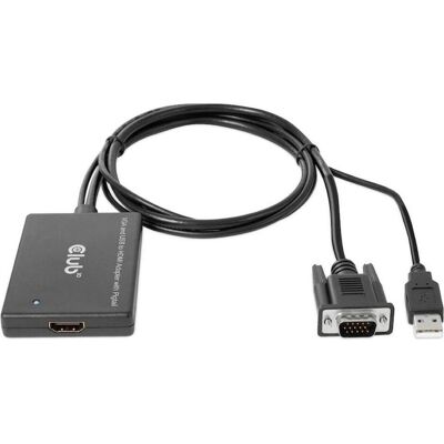 Club 3D VGA + USB-A vers HDMI (HDMI), Adaptateur données + vidéo, Noir Club 3D VGA + USB-A vers HDMI (HDMI), Adaptateur données + vidéo, Noir