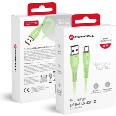 Forcell Cable F-ENERGY C342 cable USB A to Type C QC4.0 3A 66W Silicone 1 m green (1 m, USB 2.0, 66 W), Câble USB Forcell Cable F-ENERGY C342 cable USB A to Type C QC4.0 3A 66W Silicone 1 m green (1 m, USB 2.0, 66 W), Câble USB