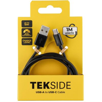 Câble de données Cellular Line TEKSIDE 1 m USB-A/Type-C noir (1 m, 15 W), Câble USB Câble de données Cellular Line TEKSIDE 1 m USB-A/Type-C noir (1 m, 15 W), Câble USB