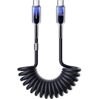 Joyroom S-A43 Crystal-Clear Series 60W Coiled Fast Charging Data Cable (Type-C to Type-C) 1.5m-Black (1.50 m, USB 2.0, 60 W), Câble USB Joyroom S-A43 Crystal-Clear Series 60W Coiled Fast Charging Data Cable (Type-C to Type-C) 1.5m-Black (1.50 m, USB 2.0, 60 W), Câble USB