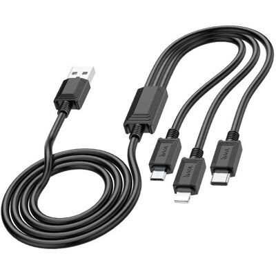 Hoco Cable cable 3in1 USB A to Lightning / Micro USB / Type C 2A X76 1 m black (1 m), Câble USB Hoco Cable cable 3in1 USB A to Lightning / Micro USB / Type C 2A X76 1 m black (1 m), Câble USB