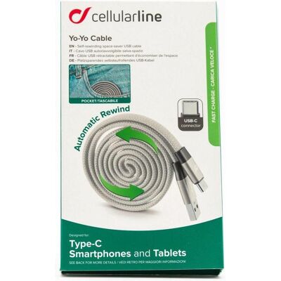 Cellular Line Retractable USB-C cable, grey (1 m, USB 2.0), Câble USB Cellular Line Retractable USB-C cable, grey (1 m, USB 2.0), Câble USB