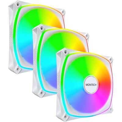 Montech AX120 PRO PWM Lüfter, ARGB - 3er-Pack, 120mm, weiss (120 mm, 3x), Ventilateur PC, Blanc Montech AX120 PRO PWM Lüfter, ARGB - 3er-Pack, 120mm, weiss (120 mm, 3x), Ventilateur PC, Blanc
