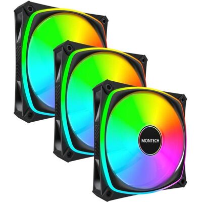 Montech AX120 PRO PWM Lüfter, ARGB - 3er-Pack, 120mm, schwarz (120 mm, 3x), Ventilateur PC, Noir Montech AX120 PRO PWM Lüfter, ARGB - 3er-Pack, 120mm, schwarz (120 mm, 3x), Ventilateur PC, Noir