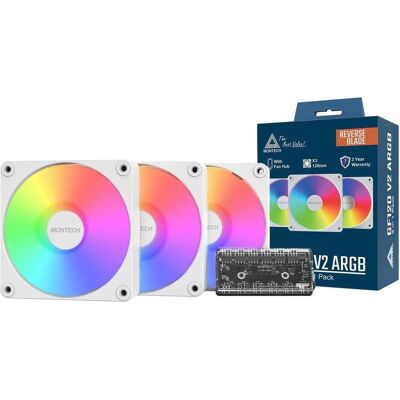 Montech GF120R V2 ARGB 3 in 1 Pack White (120 mm, 3x), Ventilateur PC, Blanc Montech GF120R V2 ARGB 3 in 1 Pack White (120 mm, 3x), Ventilateur PC, Blanc