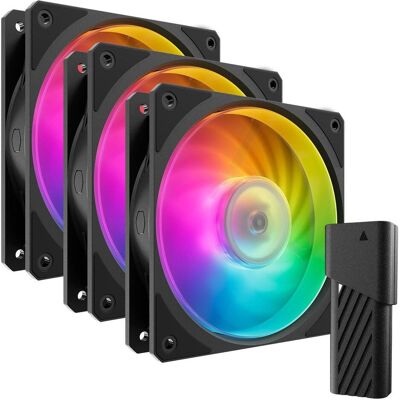 Cooler Master CooMas Mobius 120P ARGB 3-Pack Noir (120 mm, 3x), Ventilateur PC, Multicolore, Noir Cooler Master CooMas Mobius 120P ARGB 3-Pack Noir (120 mm, 3x), Ventilateur PC, Multicolore, Noir