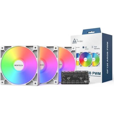 Montech GF120 PWM (120 mm, 3x), Ventilateur PC, Blanc Montech GF120 PWM (120 mm, 3x), Ventilateur PC, Blanc