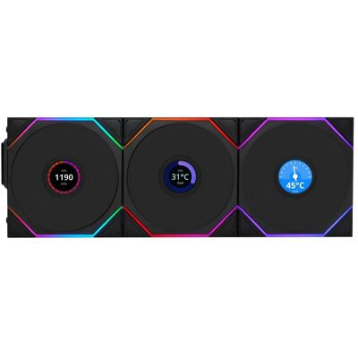 Lian-Li UNI FAN TL Wireless LCD Lüfter, ARGB, PWM, 3er-Pack inkl. Controller - Reverse Blade, 120mm (120 mm, 3x), Ventilateur PC, Noir, Blanc Lian-Li UNI FAN TL Wireless LCD Lüfter, ARGB, PWM, 3er-Pack inkl. Controller - Reverse Blade, 120mm (120 mm, 3x), Ventilateur PC, Noir, Blanc
