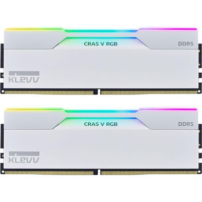 Klevv 32GB (16GBx2) CRAS V RGB 6400MHz CL30 DDR5 Kit White (2 x 16GB, 6400 MHz, RAM DDR5, DIMM), Mémoire vive, Blanc Klevv 32GB (16GBx2) CRAS V RGB 6400MHz CL30 DDR5 Kit White (2 x 16GB, 6400 MHz, RAM DDR5, DIMM), Mémoire vive, Blanc