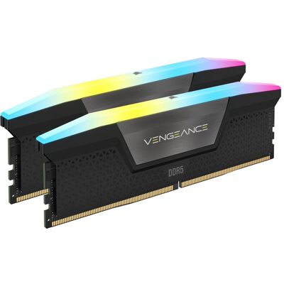Corsair Vengeance RGB (2 x 32GB, 6000 MHz, RAM DDR5, U-DIMM), Mémoire vive, Noir Corsair Vengeance RGB (2 x 32GB, 6000 MHz, RAM DDR5, U-DIMM), Mémoire vive, Noir