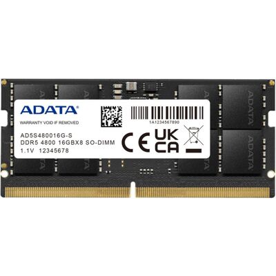 Adata SO-DDR5 16GB 4800-40 Premier Single Tray (1 x 16GB, 4800 MHz, RAM DDR5, SO-DIMM), Mémoire vive, Noir Adata SO-DDR5 16GB 4800-40 Premier Single Tray (1 x 16GB, 4800 MHz, RAM DDR5, SO-DIMM), Mémoire vive, Noir