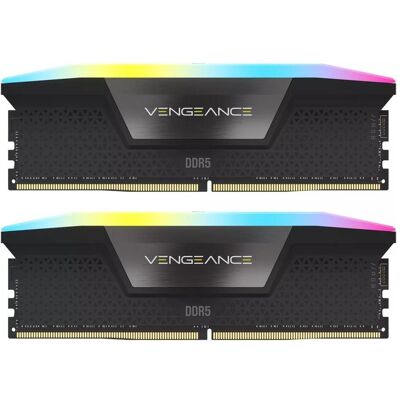 Corsair Vengeance RGB (2 x 32GB, 6400 MHz, RAM DDR5, DIMM), Mémoire vive, Noir Corsair Vengeance RGB (2 x 32GB, 6400 MHz, RAM DDR5, DIMM), Mémoire vive, Noir