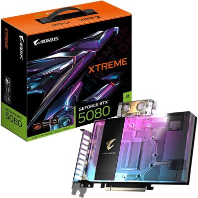 Gigabyte AORUS GeForce RTX 5080 XTREME WATERFORCE WB (16 Go, GDDR7), Carte graphique, Noir Gigabyte AORUS GeForce RTX 5080 XTREME WATERFORCE WB (16 Go, GDDR7), Carte graphique, Noir