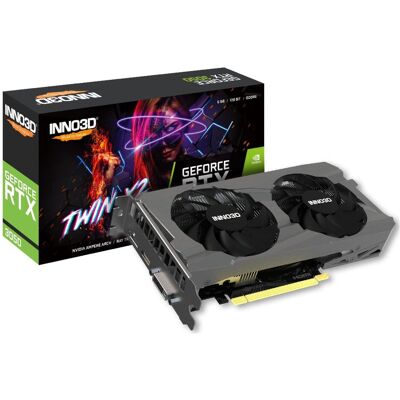 Inno3D GeForce RTX 3050 TWIN X2 (Lite Hash Rate, 1x DisplayPort, 1x HDMI 2.1) (6 Go, GDDR6), Carte graphique, Noir Inno3D GeForce RTX 3050 TWIN X2 (Lite Hash Rate, 1x DisplayPort, 1x HDMI 2.1) (6 Go, GDDR6), Carte graphique, Noir