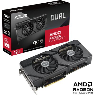 Asus Dual Radeon RX 7700 XT OC Edition (12 Go, GDDR6), Carte graphique, Noir Asus Dual Radeon RX 7700 XT OC Edition (12 Go, GDDR6), Carte graphique, Noir