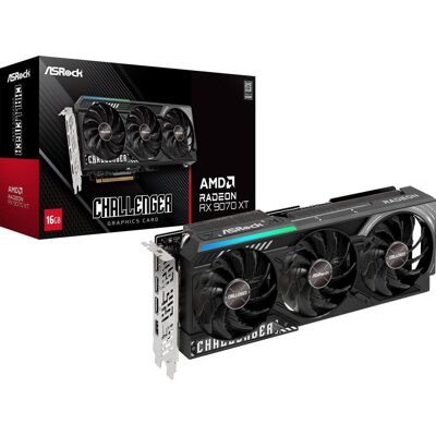 ASRock Radeon RX 9070 XT Challenger (16 Go, GDDR6), Carte graphique, Noir ASRock Radeon RX 9070 XT Challenger (16 Go, GDDR6), Carte graphique, Noir