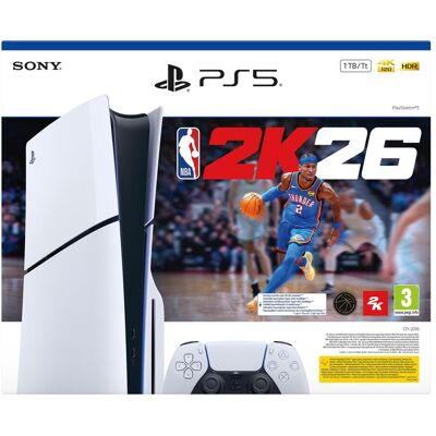 Sony PlayStation 5 Slim + NBA 2K26 Bundle, Console de jeu, Blanc, Noir Sony PlayStation 5 Slim + NBA 2K26 Bundle, Console de jeu, Blanc, Noir