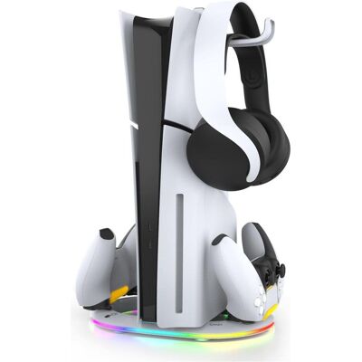 iPega P5S045 Vertical Charging Stand with RGB for PS5 Slim/PS5 Pro White (Damage Package) (PS5), Manette : accessoires, Blanc iPega P5S045 Vertical Charging Stand with RGB for PS5 Slim/PS5 Pro White (Damage Package) (PS5), Manette : accessoires, Blanc