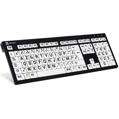 Logickeyboard XL-Print Noir sur Blanc fr (PC/Nero) (FR, Filaire), Clavier, Noir, Blanc Logickeyboard XL-Print Noir sur Blanc fr (PC/Nero) (FR, Filaire), Clavier, Noir, Blanc