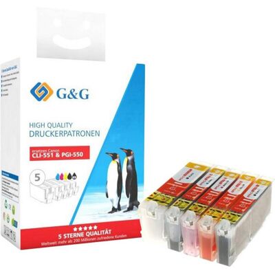 G&G, Cartouche d'impression, Cartouches d'encre XL compatibles avec les modèles Canon PGI-550XL/CLI-551XL : 1 cartouche noire et (C, CF, M, Y) G&G, Cartouche d'impression, Cartouches d'encre XL compatibles avec les modèles Canon PGI-550XL/CLI-551XL : 1 cartouche noire et (C, CF, M, Y)